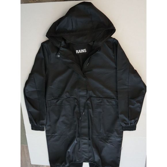 RAINS 18550 Women's Sz Large Black String Parka Waterproof Rain Jacket - Picture 6 of 9
